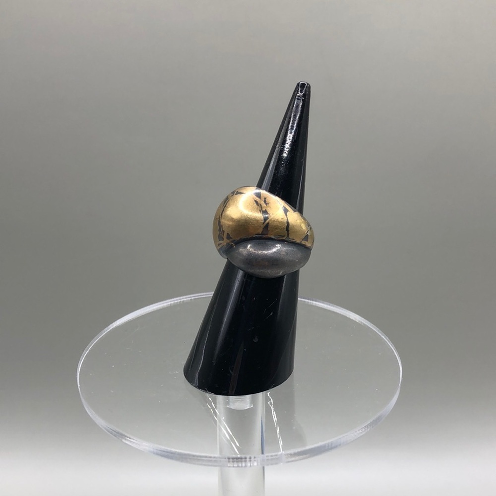 Sterling silver 925 brushed 14k gold modernist, contrasting, art to wear ring.